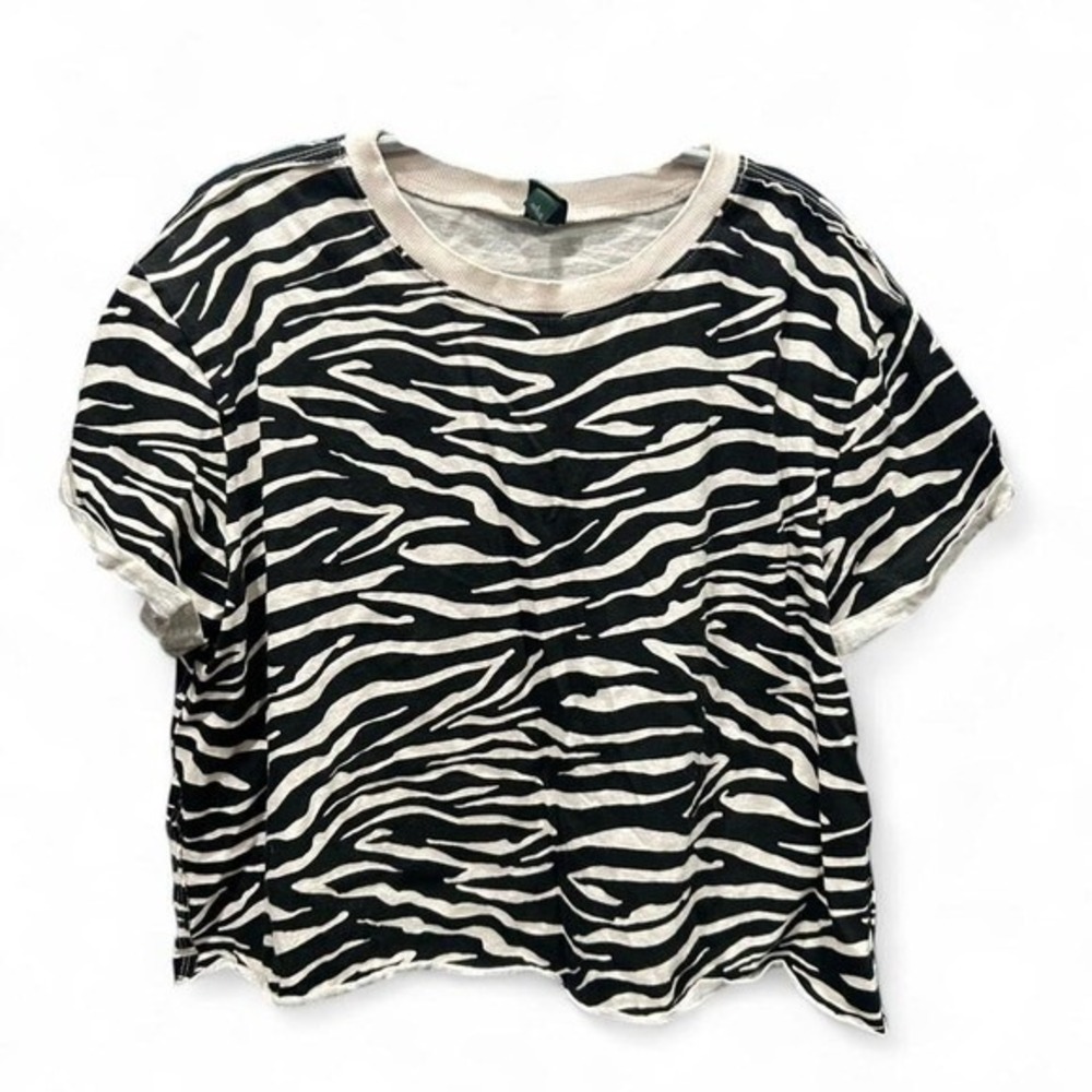 Wild Fable Zebra Print Cropped T-Shirt Black White Animal Print Raw Hem Small